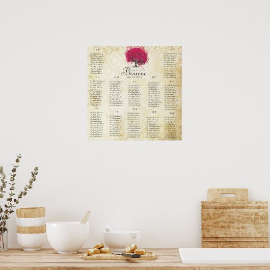 Poster Fuchsia Heart Tree 100 to 150 guests alphabetical (Cuisine)