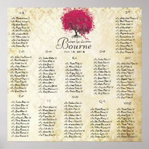 Poster Fuchsia Heart Tree 100 to 150 guests alphabetical