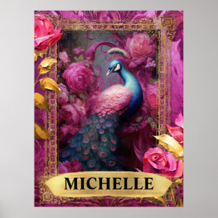 Poster Fuchsia Peacock romantique et Imaginaire Rose