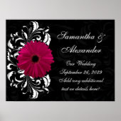 Poster Fuchsia Scroll Gerbera Daisy avec noir et blanc (Devant)