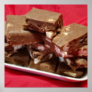 Poster Fudge guimauve au chocolat cerise sur une assiette