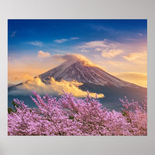 Poster Fuji Mountain et fleurs de cerisiers au printemps (Devant)