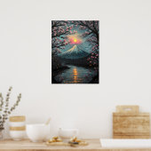 Poster  Fuji Sunset Cherry Blossom Mountain Art (Cuisine)