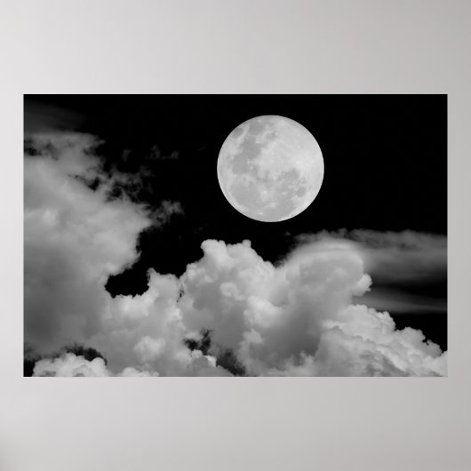 POSTER FULL MOON CLOUDS BLACK AND WHITE (Devant)
