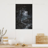 Poster Full Moon Dark Forest with Fawn Deer Art Dark (Cuisine)