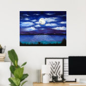 poster "Full Moon" Evening Ocean Scene Art (Thuiskantoor)