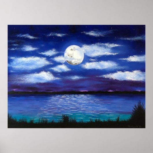 poster "Full Moon" Evening Ocean Scene Art (Voorkant)