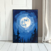 Poster Full Moon | Night Sky Forest Watercolor Painting