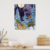 Poster Full Moon over Reindeer With Sleigh (Cuisine)
