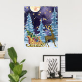 Poster Full Moon over Reindeer With Sleigh (Bureau à domicile)