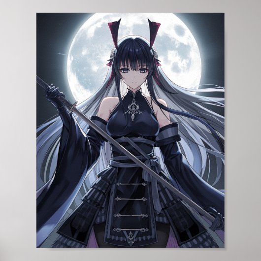 Poster Full Moon Samurai — Elegant Dark Anime Warrior Gir (Devant)