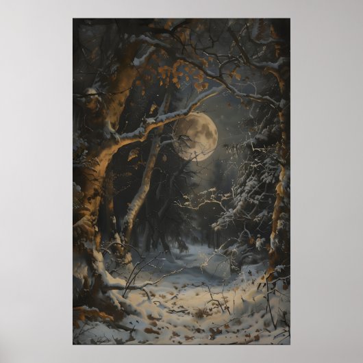 Poster Full Moon Winter Dark Forest Art Print Dark (Devant)