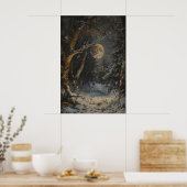 Poster Full Moon Winter Dark Forest Art Print Dark (Cuisine)