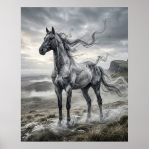 Poster Fumée Cheval Plateau Venté