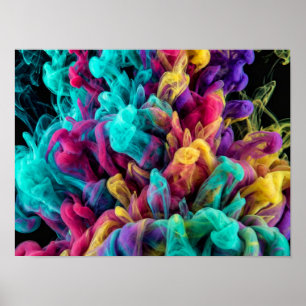 Poster Fumée colorée vibrante tourbillonnant sur fond noi