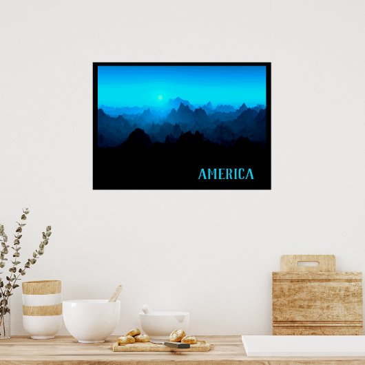 Poster Fumée robuste Blue Jagged Mounts Amérique Voyage (Cuisine)