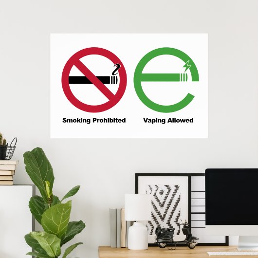 Poster Fumer interdit. Vapage autorisé (Bureau à domicile)