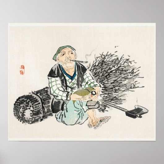 Poster Fumeur avec branches de Kōno Bairei (Devant)