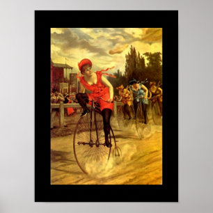 Poster Fun Antiek Bike Bicycle Lady in Race