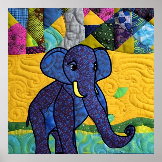 Poster Fun Baby Elephant - Quilt Like Design (Devant)
