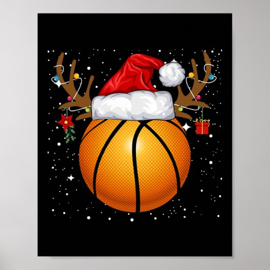 Poster Fun Basketball Reindeer Santa Hat Noël (Devant)
