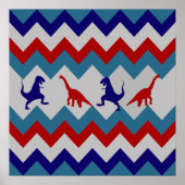 Poster Fun Boys Dinosaures Rouge Bleu Chevron Motif (Devant)