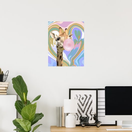 Poster Fun Bubblegum soufflant Giraffe Liquide Swirl Bleu (Bureau à domicile)