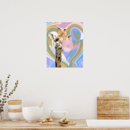 Poster Fun Bubblegum soufflant Giraffe Liquide Swirl Bleu (Cuisine)
