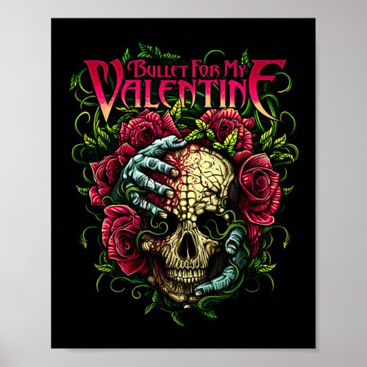 Poster Fun Bullet My Valentine Skull Roses Et Red Blood (Devant)