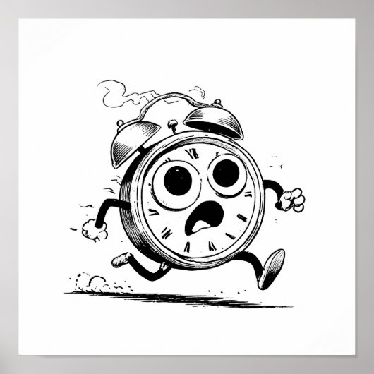 Poster Fun Cartoon Coloring Page: Ablaze Clock Sketch (Devant)