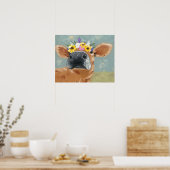 Poster Fun de ferme - Vache avec couronne de fleurs (Cuisine)