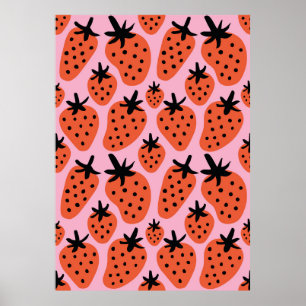 Poster Fun dessin libre fraise sans couture motif d