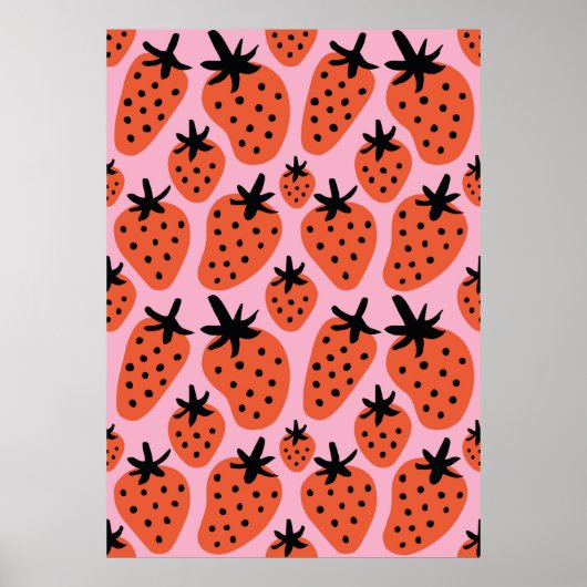 Poster Fun dessin libre fraise sans couture motif d (Devant)