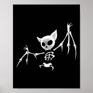 Poster Fun Effrayant Flying Dark Skeleton Bat Halloween C