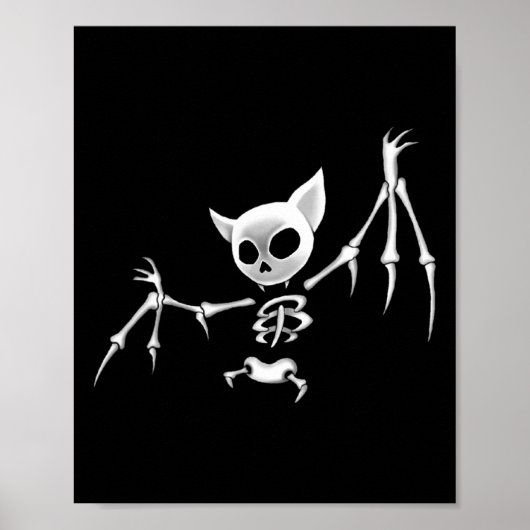 Poster Fun Effrayant Flying Dark Skeleton Bat Halloween C (Devant)
