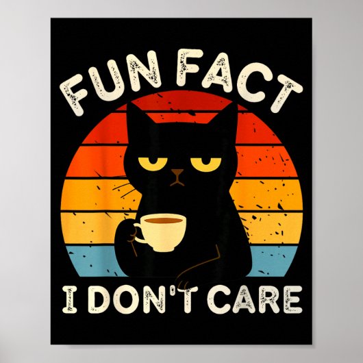 Poster Fun Fact I Don't Care Funny Black Cat Saying Quote (Devant)