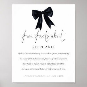 Poster Fun Facts Grad Black Coquette Bow Graduation Party