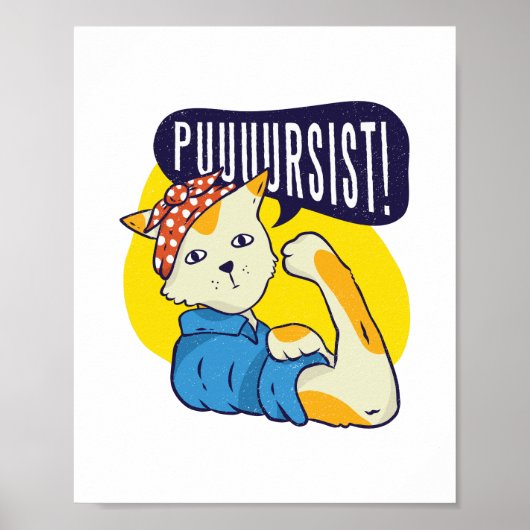 Poster Fun Feminist Rose Riveter CAT PERSIST résister (Devant)