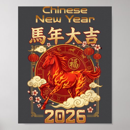 Poster Fun Fire Horse 2026 Lunar New Year Energy Adventur (Devant)
