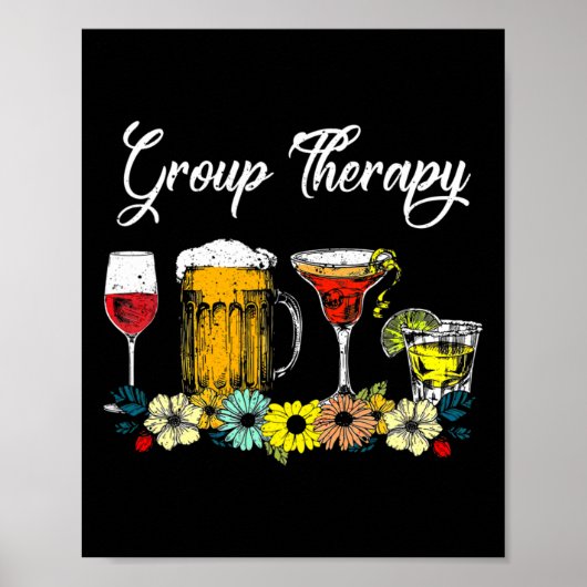 Poster Fun Group Thérapie Floral Boire Lunettes Mental He (Devant)