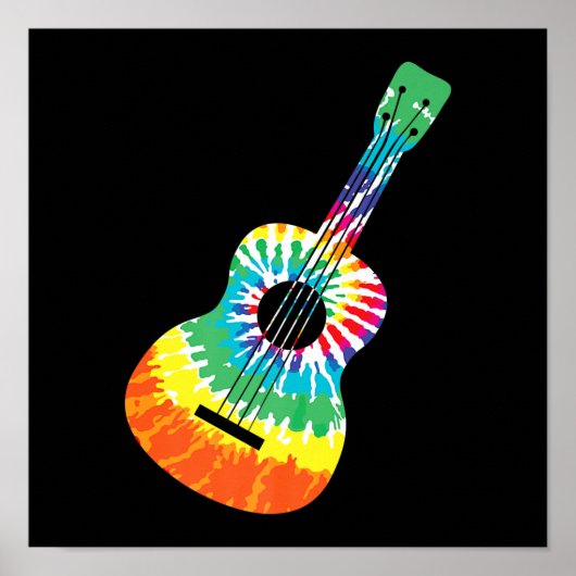 Poster Fun Hippie Rainbow Tie Dye Acoustic Guitar Premium (Devant)