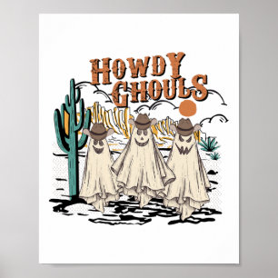 Poster Fun Howdy Ghouls Western Halloween Fantômes d'auto