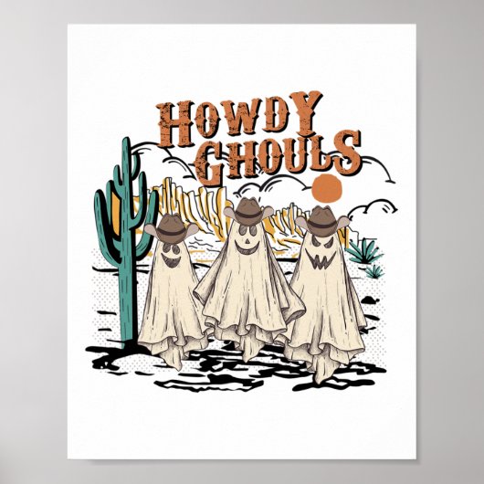 Poster Fun Howdy Ghouls Western Halloween Fantômes d'auto (Devant)