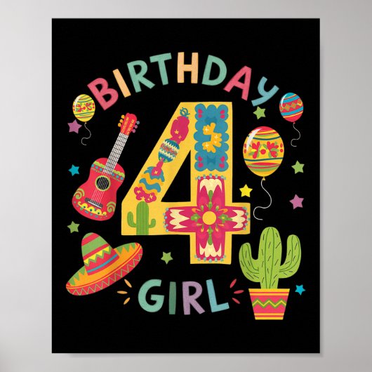 Poster Fun Mexican Theme Party 4Anniversaire Fiesta 4 ans (Devant)