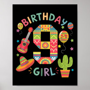 Poster Fun Mexican Theme Party 9Anniversaire Fiesta 9 ans