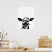 Poster Fun Moderne Vache Blanche Noire Russe Ferme (Cuisine)