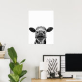 Poster Fun Moderne Vache Blanche Noire Russe Ferme (Bureau à domicile)