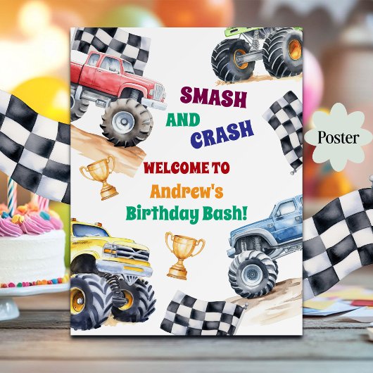 Poster Fun Monster Trucks Birthday Party Welcome