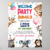 Poster Fun Party Animaux 1er anniversaire Bienvenue (Devant)