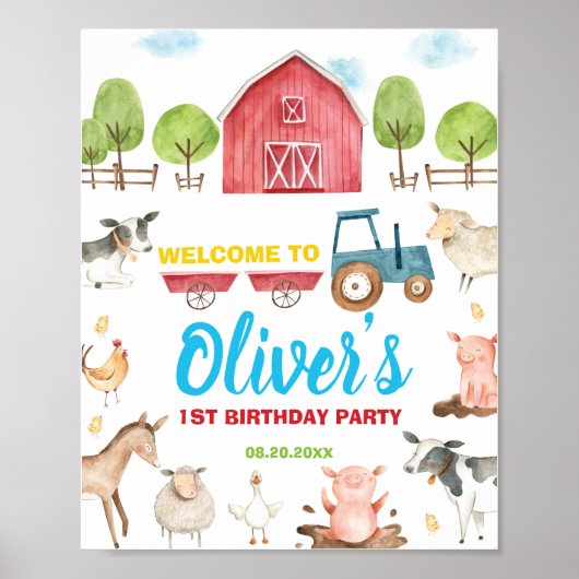 Poster Fun Party Barnyard Farm Animaux Anniversaire Bienv (Devant)